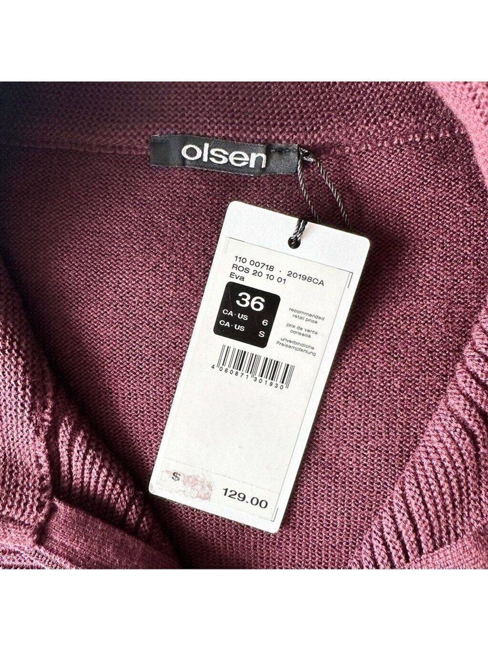 Olsen Long Sleeve Mock Neck Full Zip Ribbed Sweater Size Small Maroon Purple New - Picture 11 of 14